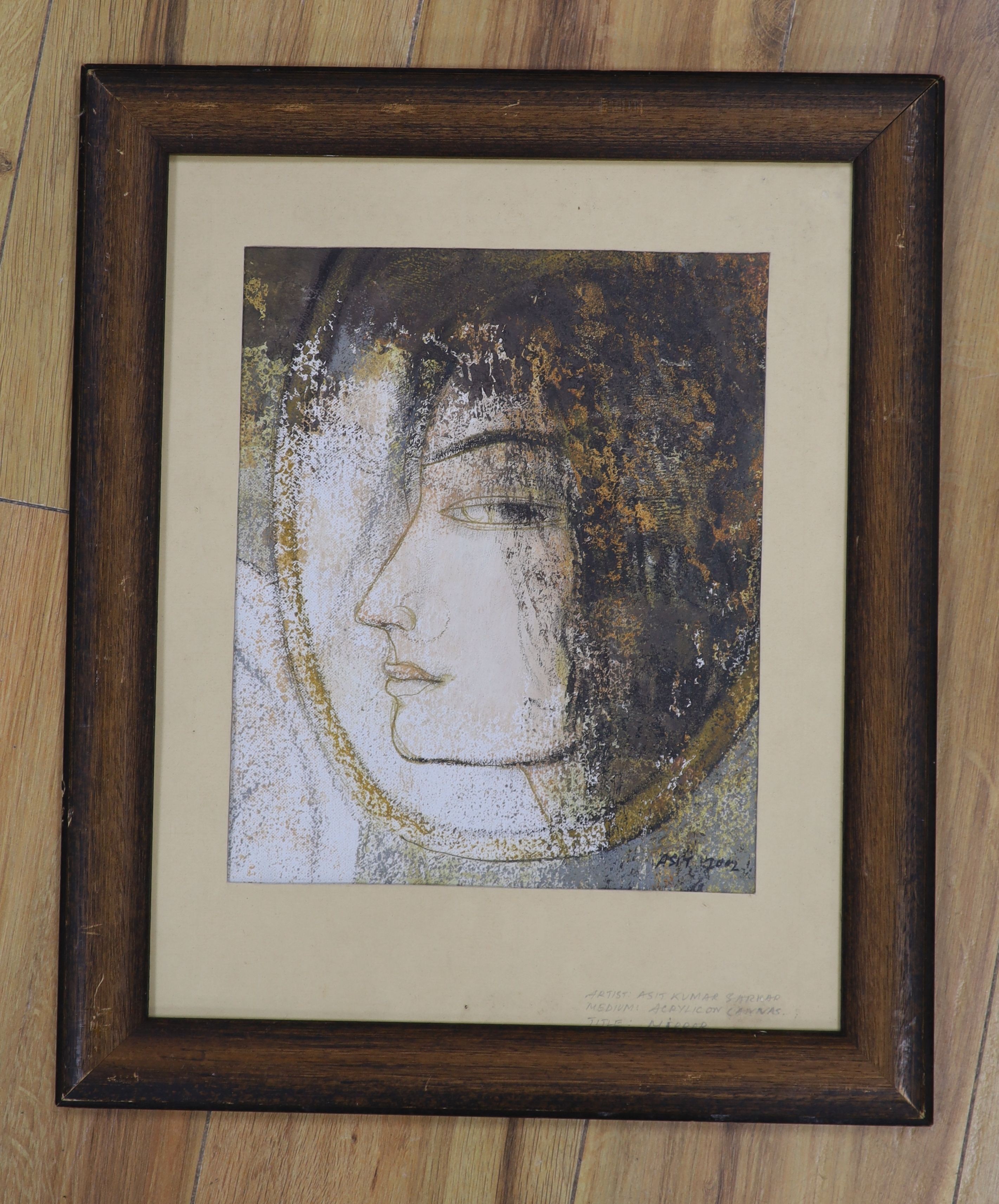 Asit Kumar ..., acrylic on canvas, 'Mirror', signed and dated 2002, 27 x 22cm